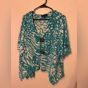 Mirror Image Teal & Ivory Textured Knit Cardigan – Size 7/8